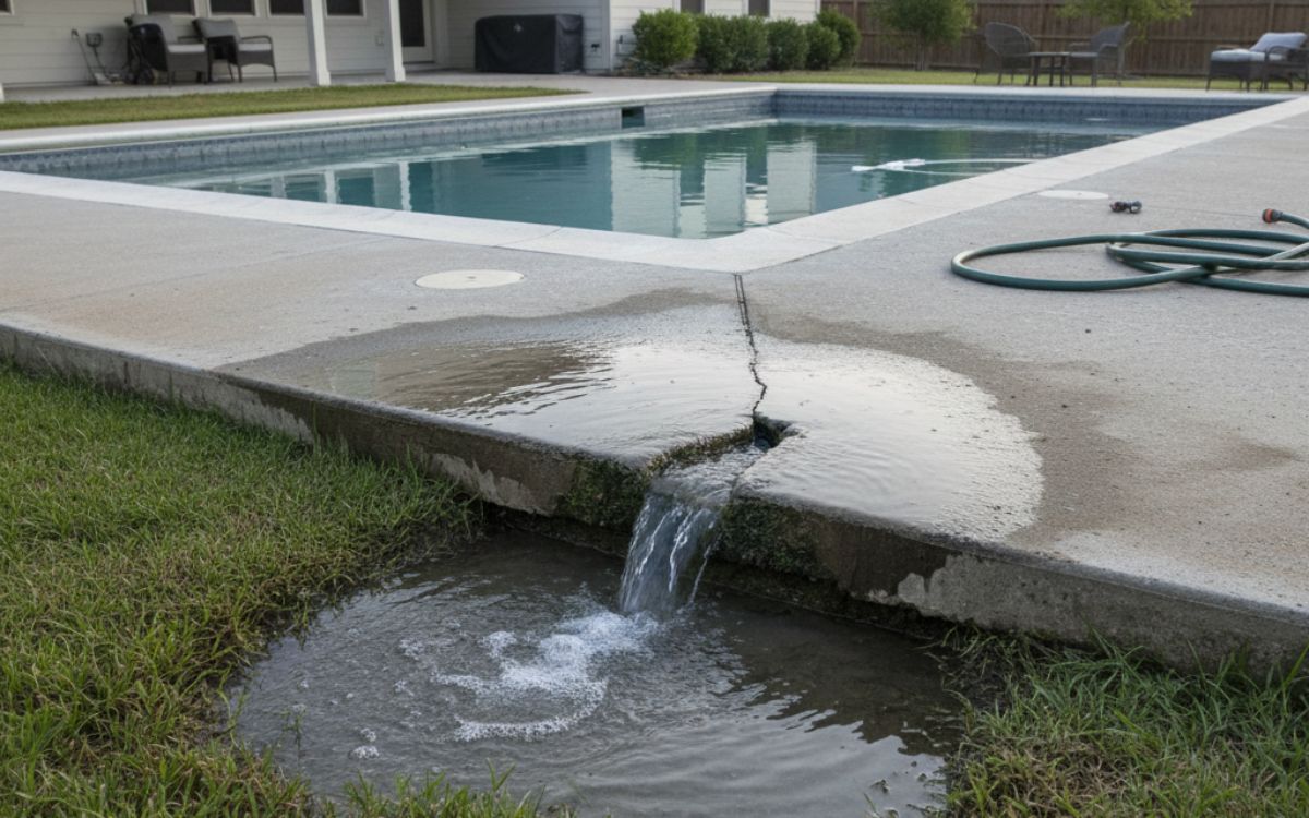 piscina con fuga de agua